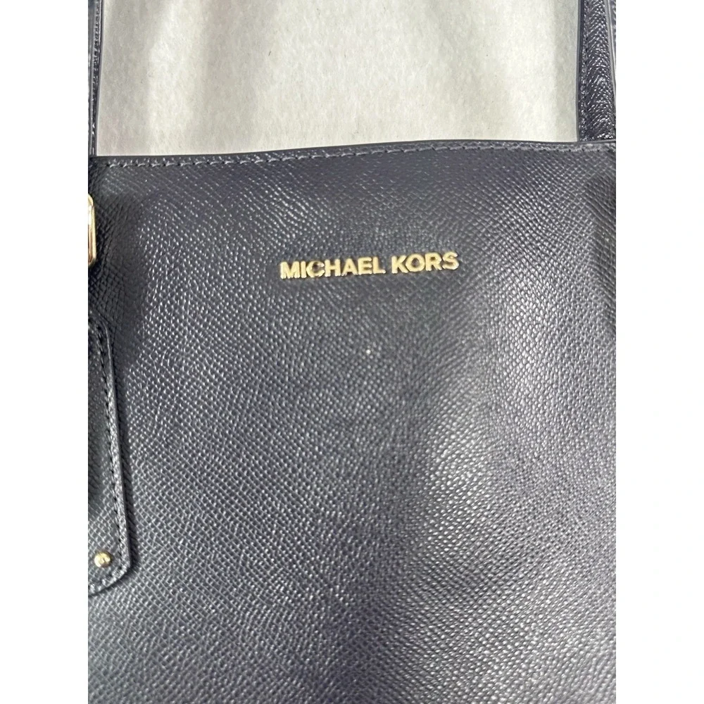 Michael Kors Navy Saffiano Leather Tote Bag Gold Hardware Structured Shoulder
